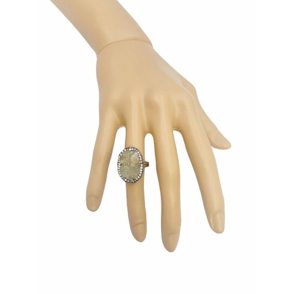 Natural Quartz Sparkling Cluster 925 Silver Ring Size 7.5 - Picture 3 of 11